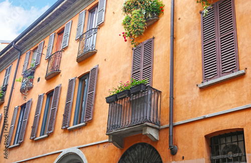traditional colorful buildings at Milan city Italy - italian architecture buildings