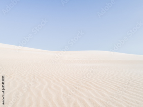 Amazing white dune, sand texture , blue sky pastel color, Brazil, Parnaíba. 