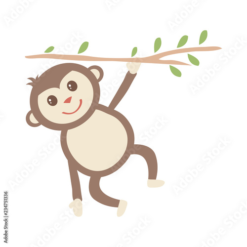 Monkey Hanging from Tree Branch