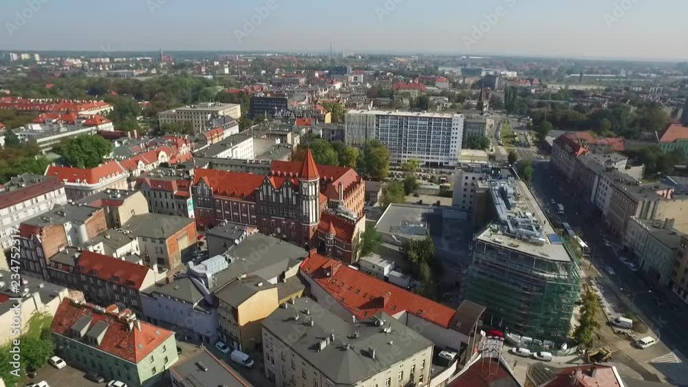 Panoramic aerial view of the Gliwice - in Silesia region of Poland - city center with renovated gothic historic buildings in the old town quarter Panoramic aerial view of the Gliwice - in Silesia region of Poland - city center with renovated gothic historic buildings in the old town quarter