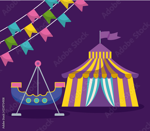 circus tent with garlands and pirate ship