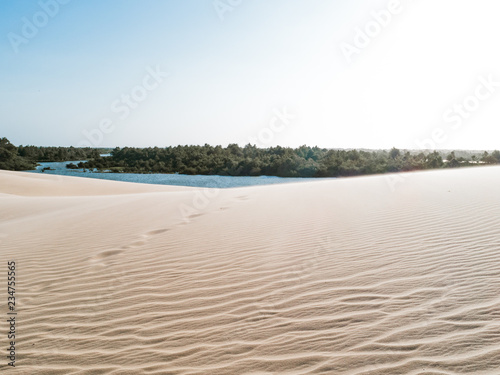 Amazing white dune  sand texture   blue sky pastel color  Brazil  Parna  ba. 