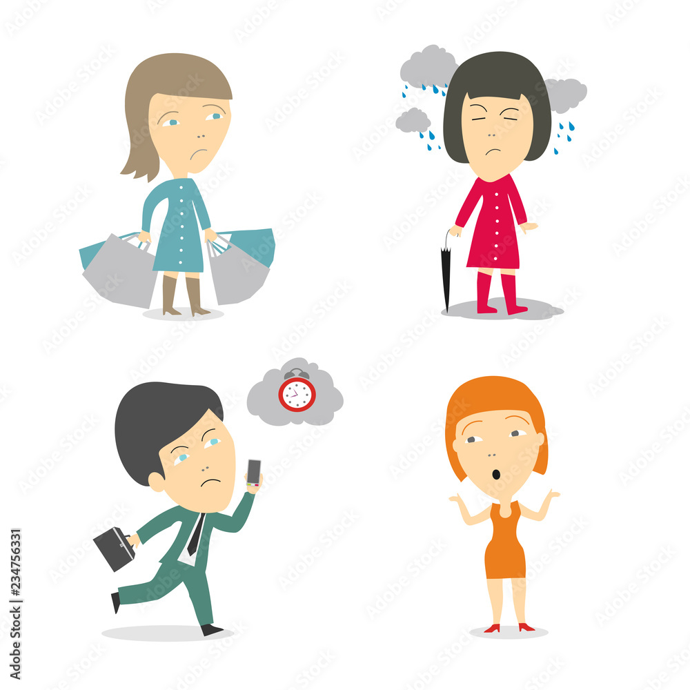 Set of characters. People with emotions of sadness. Business persona. Flat Vector Illustration Set of characters. People with emotions of sadness. Business persona. Flat Vector Illustration