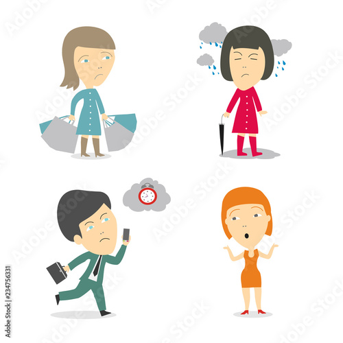 Set of characters. People with emotions of sadness. Business persona. Flat Vector Illustration