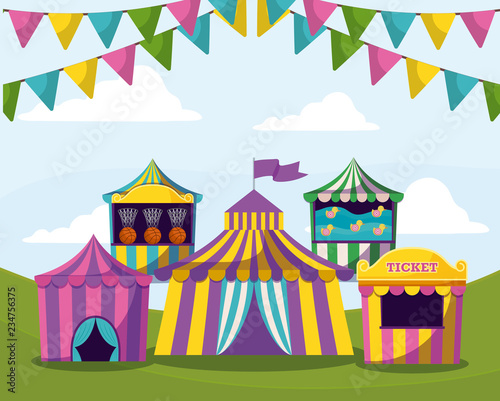 circus tents with garlands isolated icon