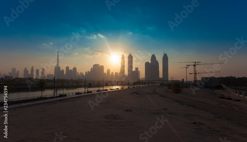 Dubai city skyline in the morning  sunrise