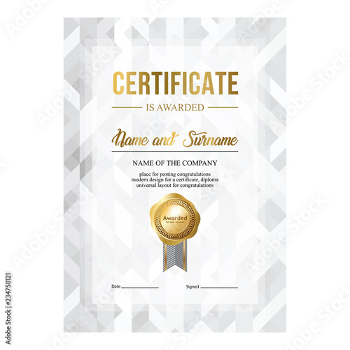 Certificate design, abstract silver background for text placement, template for awarding