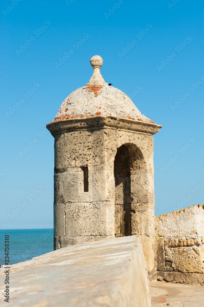 Watchtower on the old defensive wall, Cartagena de Indias, Colombia.