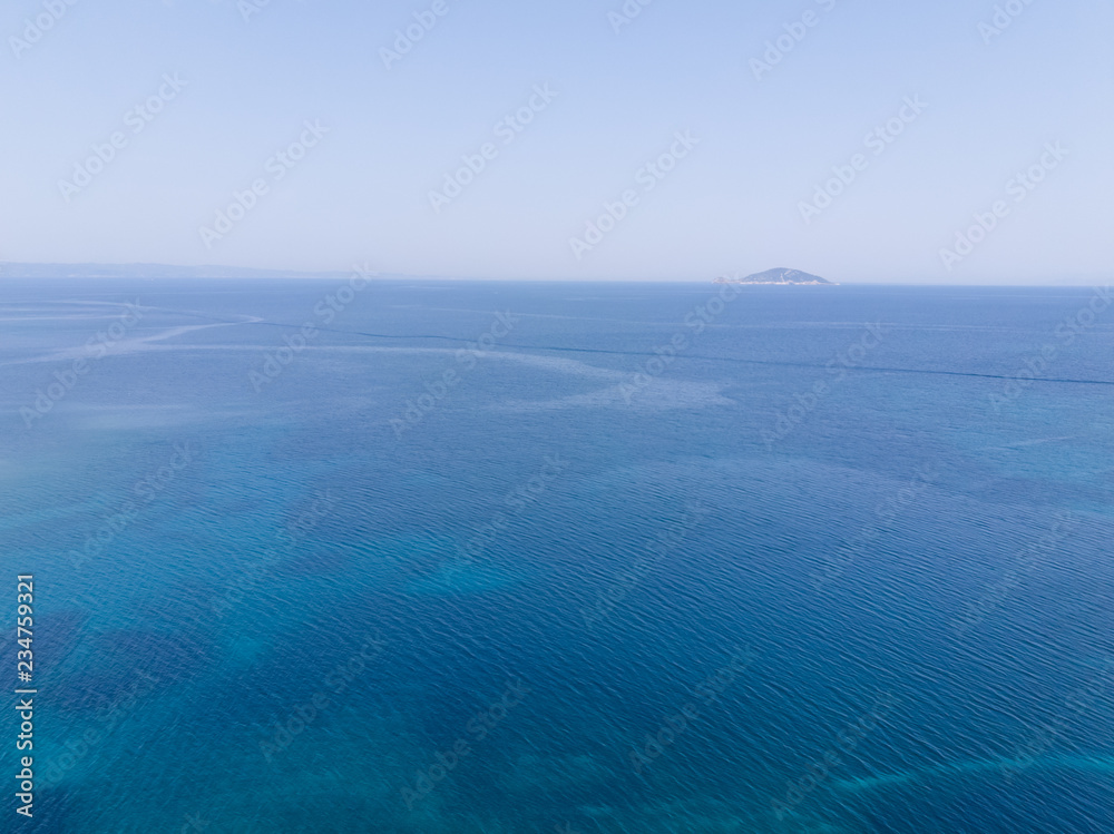 Drone aerial view of blue sea water