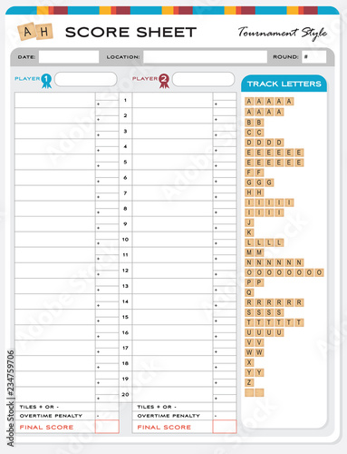 Wooden Letters Alphabet Game Score Sheet