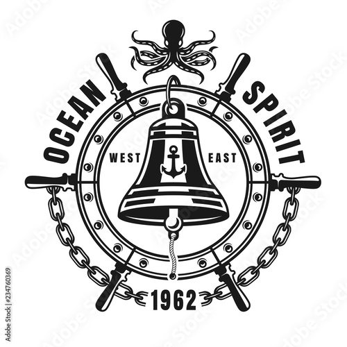 Nautical vector black emblem with ship bell