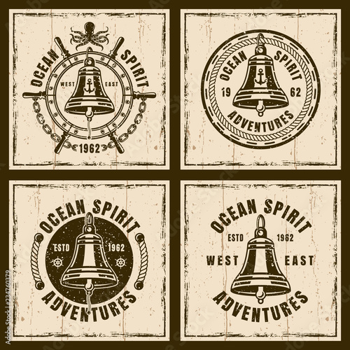 Ship bell nautical vector brown vintage emblems