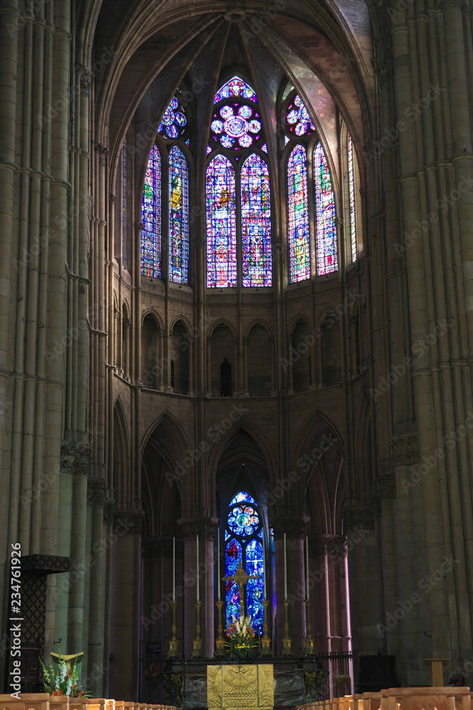 Reims,France-October 10,2018: Inside of Cathedral of Notre-Dame or Our Lady of Reims in Reims, France
