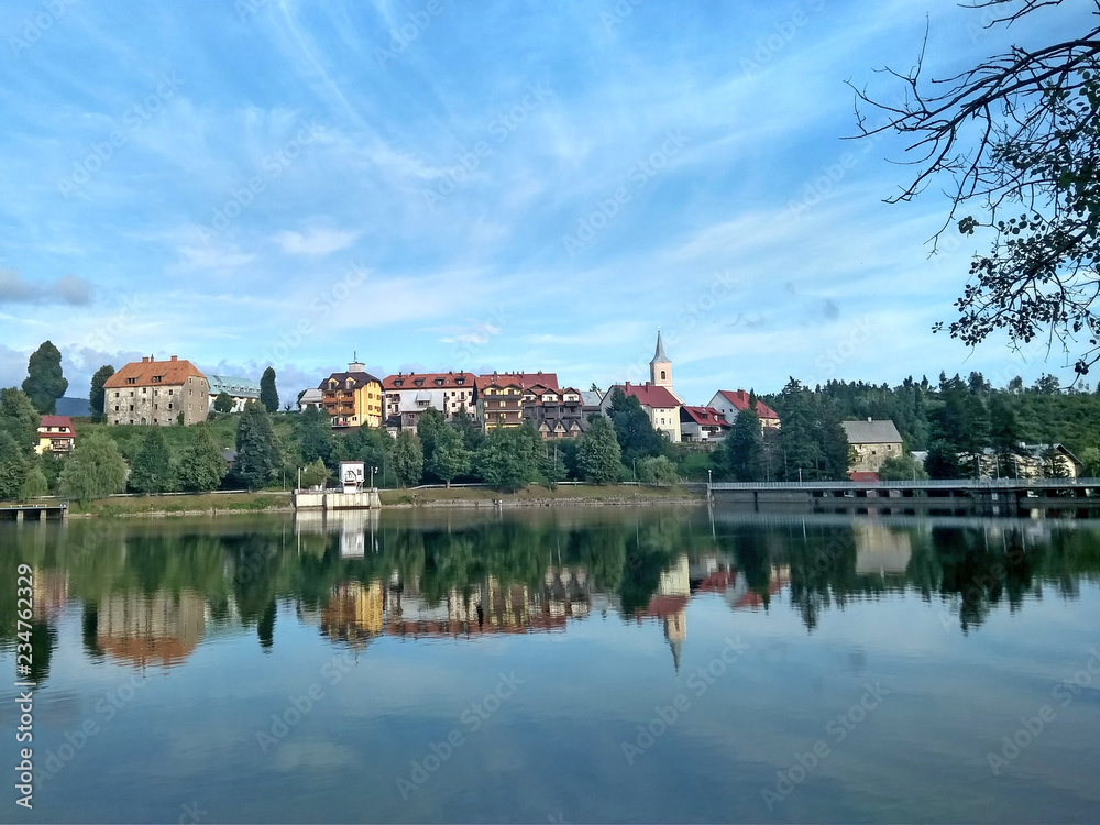 Fužine city over the lake