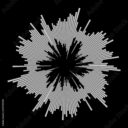 Round music wave equalizer sound symbol icon design isolated on black background