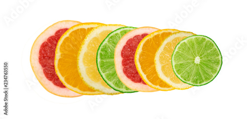 Set of sliced lemon, orange, lime and red grapefruit