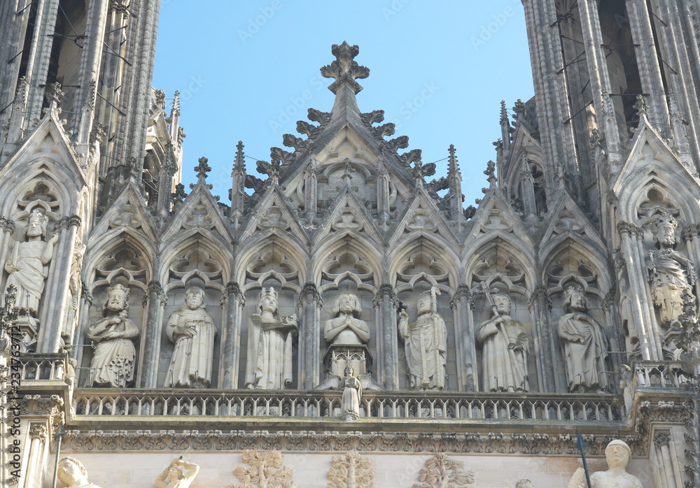 Naklejka premium Reims,France-October 10,2018: Facade of Cathedral of Notre-Dame or Our Lady of Reims in Reims, France 