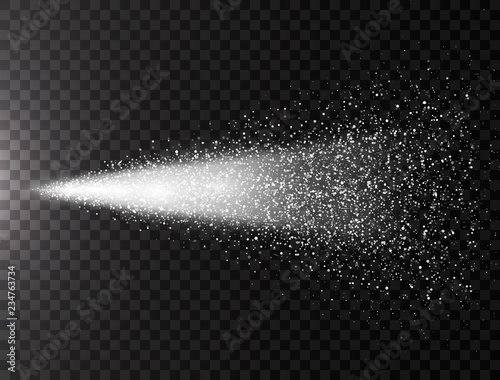 Water spray mist of atomizer on transparent background. Realistic spray with drops, dust, smoke and white fog. Water hazy clean. Cosmetic design. Vector illustration