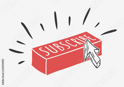 Vlog Video Blog Social Media Hand Drawn Cartoon Style Design Subscribe Button And A Cursor Call To Action Vector Graphic