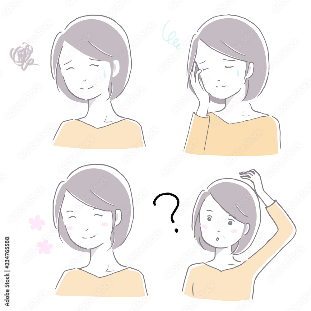 中年女性 表情バリエーションセット やわらか手描き風 中年女性 表情バリエーションセット やわらか手描き風