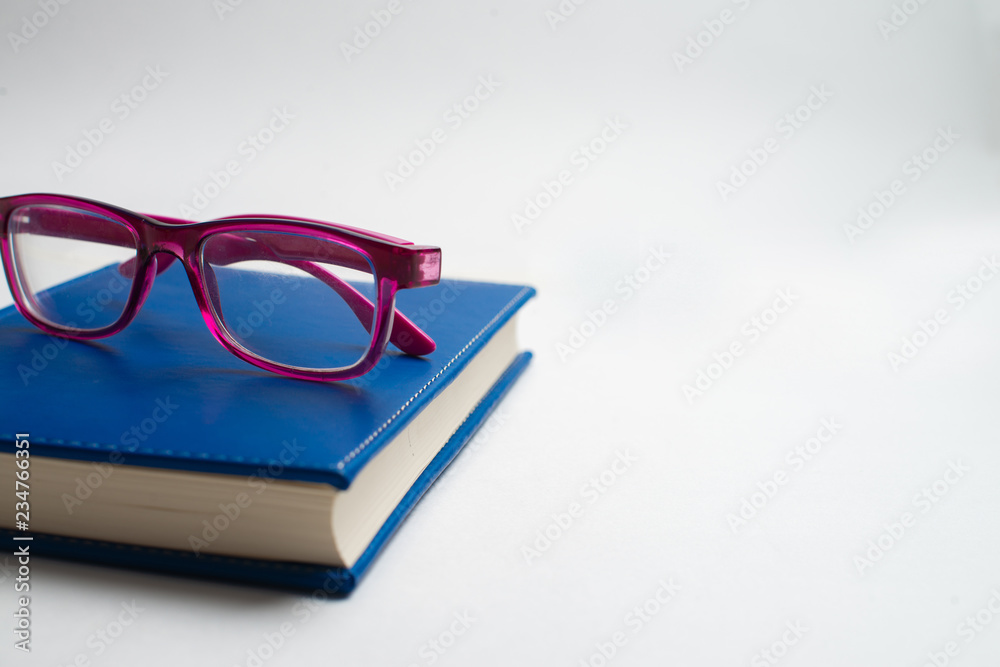 Notebook with glasses and pen, Book with glasses, Blue notebook with glasses, Book with cup of tea Notebook with glasses and pen, Book with glasses, Blue notebook with glasses, Book with cup of tea