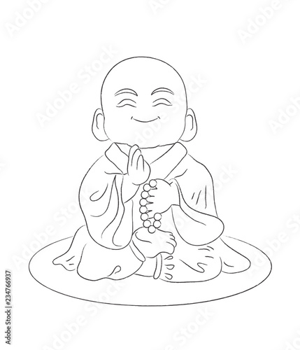 smiling buddha outline, meditating, holding prayer beads clip art preview
