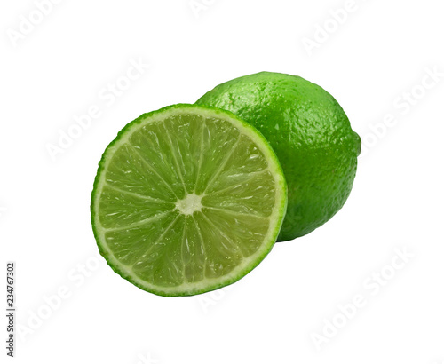 Sour key whole and sliced lime isolated