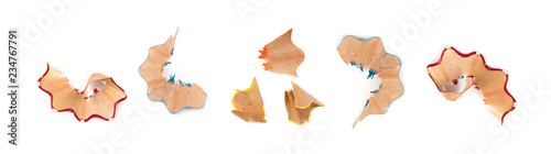Obraz na plátně Color wood pencil with sharpening shavings isolated