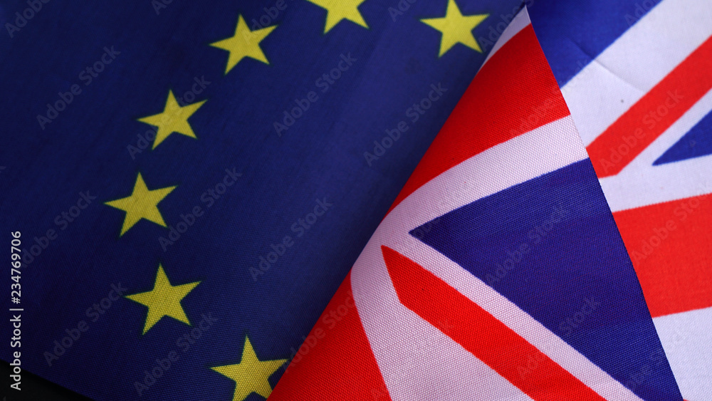 Brexit UK and European flag together Brexit UK and European flag together