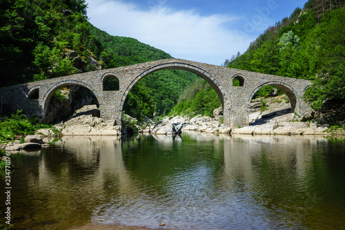 Devil's Bridge in Ardino Bulgaria top on Arda River, It is Ottoman Architecture Bridge in Rodopi Mountains 
