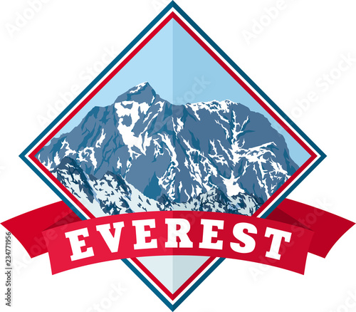 Vector Everest mountain logo. Emblem with highest peack in world. Mountaineering label illustration.