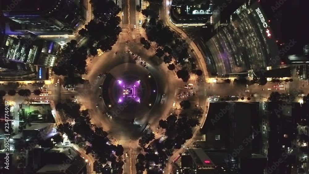 Ciudad de Mexico aérea de noche y glorieta del ÁNGEL DE LA INDEPENDENCIA