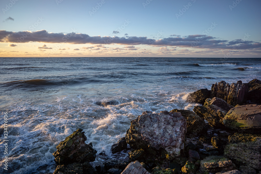 old war fort details of bricks and concrete constructions washed away with sea water waves