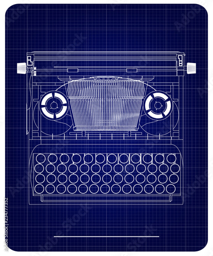 3d model of typewriter on a blue
