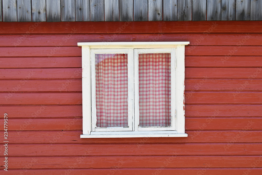 White window, old window on red wall