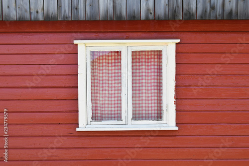 White window  old window on red wall