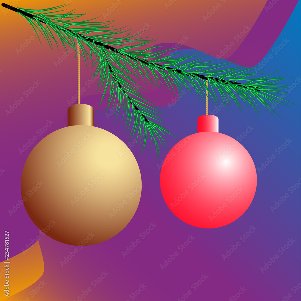 two Christmas balls on the tree two Christmas balls on the tree