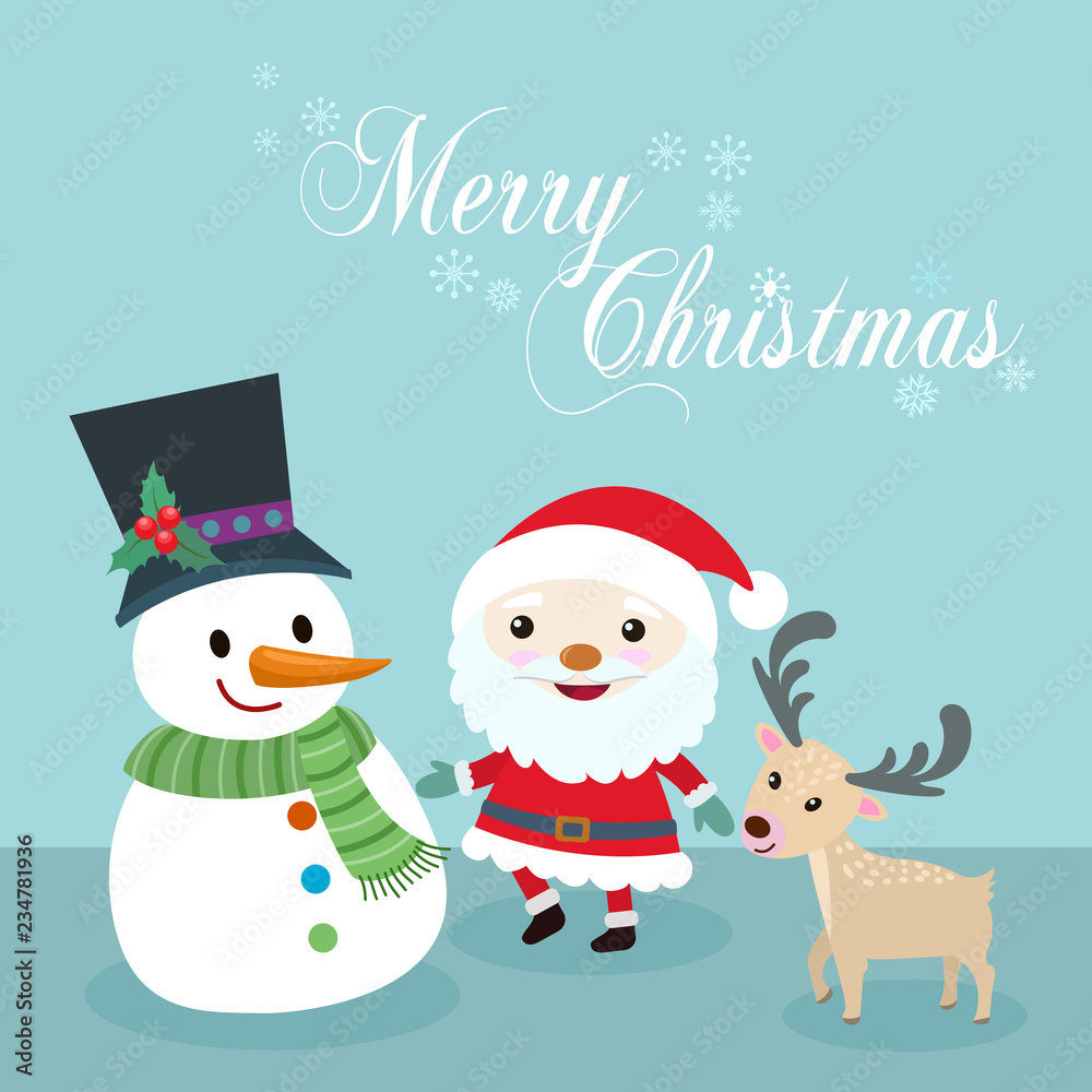 Santa claus snowman and deer Christmas card