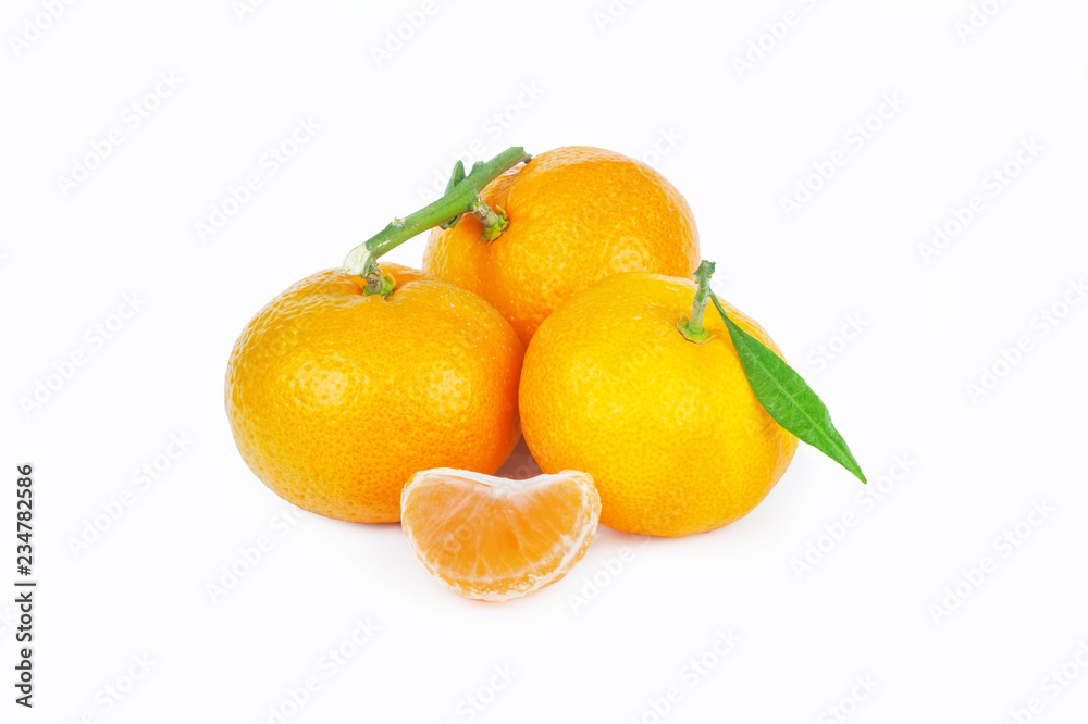 yellow sweet isolated peeled and whole mandarin clementine tangerine on white copy space with leaf. Tangerines background concept yellow sweet isolated peeled and whole mandarin clementine tangerine on white copy space with leaf. Tangerines background concept