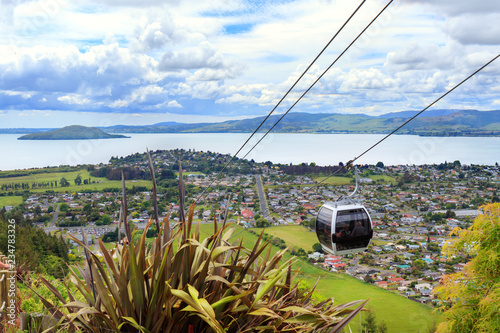 Riding gondolas above Rotorua, New Zealand