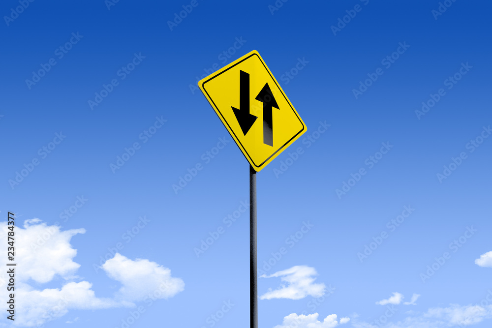 3D Illustration of a road sign _dual arrows_angle1 3D Illustration of a road sign _dual arrows_angle1