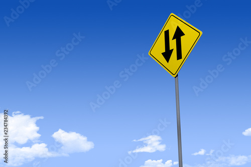 3D Illustration of a road sign _dual arrows_angle2