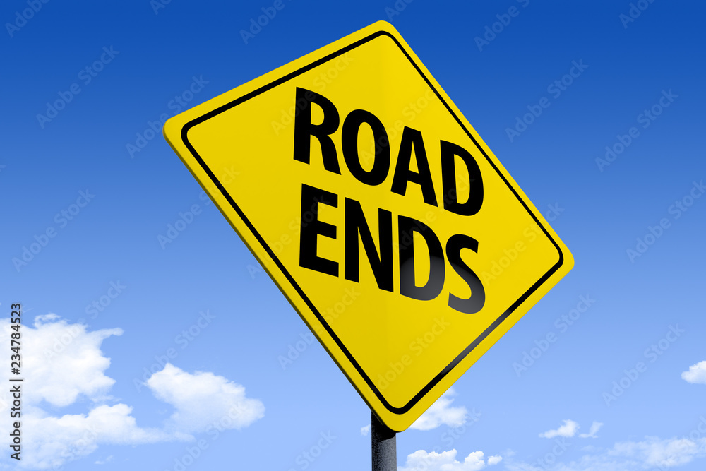 3D Illustration of a road sign_road ends_angle3 3D Illustration of a road sign_road ends_angle3