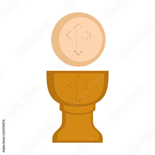 Communion cup and host. Vector illustration design