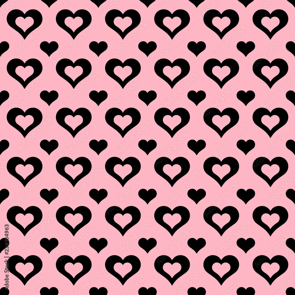 Seamless Pink & Black Hearts Pattern