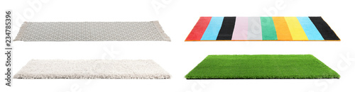 Fotografie Set with different carpets on white background