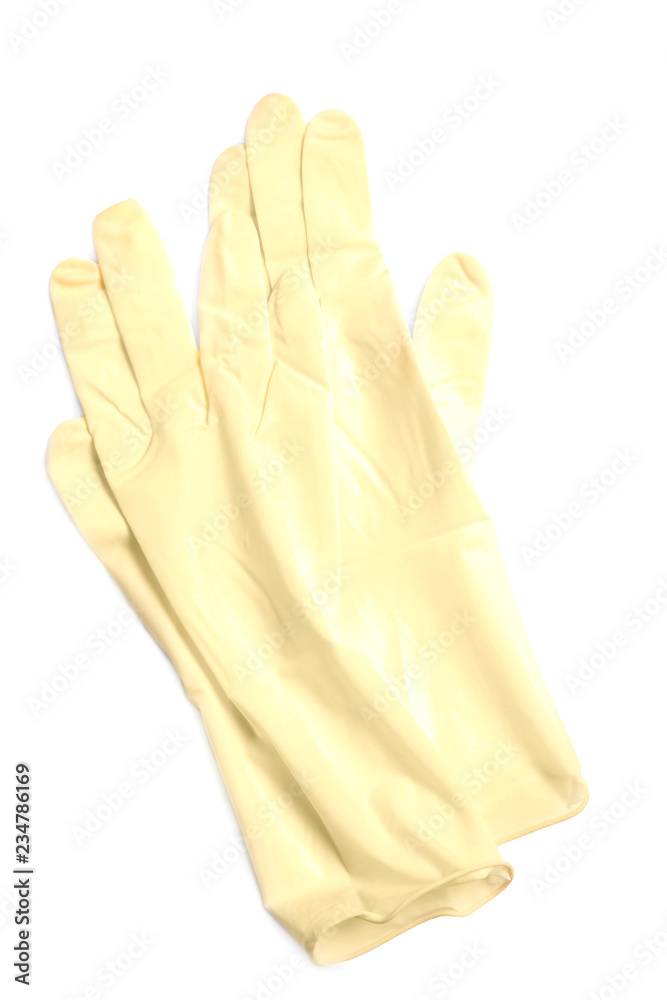 Obraz premium Medical gloves on white background, top view