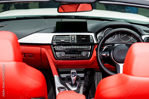 Interior view of car. Modern technology car dashboard, radio and aircondition control button. © ake1150