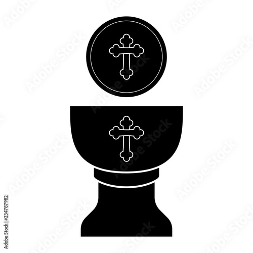 Silhouette of a communion cup and host. Vector illustration design
