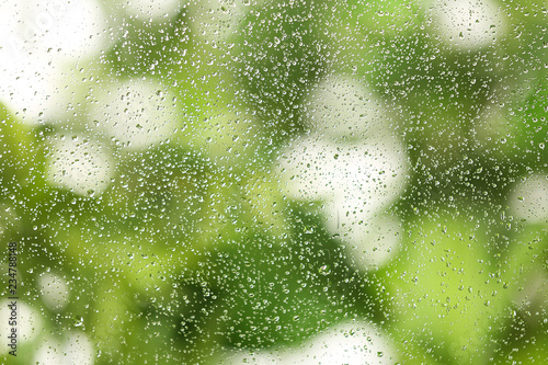 View of glass with water drops, closeup